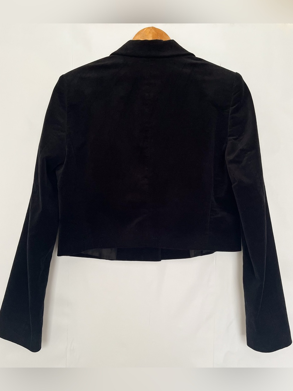 Zara Velvet Cropped Blazer Single Breasted Cotton Fully Lined Size Medium Black - Picture 5 of 16